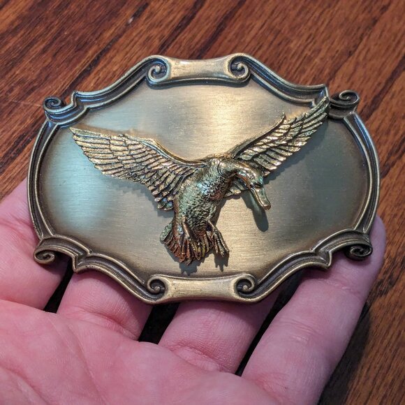 Flying Duck Belt Buckle - 1978 Vintage Paintree Brass, 3.75"X2.5" Western Rare - Picture 1 of 3